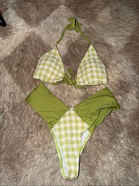 SHEIN Green Gingham Bikini - Lime & White